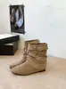 Zapatos Zapatos Nuevos Pliegues Apilados 2026 Hebilla Caña Corta Retro Punta Cuadrada Versátil para Mujer Botines Estilo Occidental Tacón Oculto para Mujer