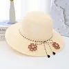 Sombrero de Verano con Ala Ancha para Mujer, Protección Solar, Sombrero de Paja con Lazo, Elegante Sombrero de Paja Transpirable con Ala Ancha para Vacaciones en la Playa