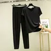 Conjunto Casual de Dos Piezas para Mujer Verano V-Neck Conjunto de Pijama Ropa de Casa Se Puede Usar Afuera Delgado Casual Modal Manga Corta