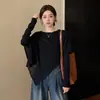 Ano Estilo Preguiçoso Cinza Manto Xale Tricô Feminino Outono Falso Duas Peças Comprimento Médio Super Bonito Top