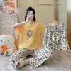 Conjunto de Tres Piezas para Niñas de Verano: Top de Manga Corta, Shorts y Pantalones Largos, Imitación Algodón Seda de Leche, Conjunto de Ropa de Casa de Dibujos Animados, Empaquetado para Venta Transfronteriza