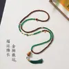 Colección de Cuentas de Sándalo Estilo Chino Tradicional, Cadena Cruzada Estilo Chino Nuevo, Collar Largo Vintage con Borla de Ágata Verde, Accesorio de Cadena para Suéter