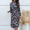 Estação Independente da Amazon Atacado de Comércio Exterior Venda Quente Outono e Inverno Cruzamento de Fronteiras Vestidos Longos de Manga Longa com Lapela Florais Europeus e Americanos para Mulheres