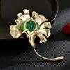 Design antigo elegante elegante ágata esmeralda ginkgo broche novo chinês criativo anti-exposição pin acessórios