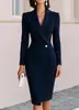 Novo produto internacional da Amazon: Vestido midi justo, de manga longa, com um botão e que afunila a cintura, traje elegante e profissional para banquetes femininos