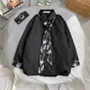 Camisa Masculina com Laço Fluida Estilo Coreano Tendência Bonito Estilo Acadêmico Conjunto de Uniforme DK Estilo de Hong Kong Bonito Rebelde Camisa de Sete Mangas