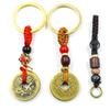 Cobre Puro Cinco Imperadores Dinheiro Chaveiro Flat Jiexiang Cloud Beads Lanyard Diamond Knot Corda Amarela Chaveiro Turn Guardian God Pingente
