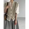 Chaleco de Punto Retro de Cuello V Rayado sin Mangas Estilo Old Money de Jiangzuo para Mujer, Prenda Versátil para Superponer en Otoño 1030