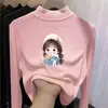 Camiseta Base de Terciopelo Doble Cara para Niñas Otoño e Invierno Nueva Camiseta de Manga Larga Cálida Estilo Bebé de Cuello Alto