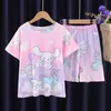 Pijama de Dos Piezas de Manga Corta para Niñas, Ropa de Casa Infantil Temática de Dibujos Animados para Niños, Ropa de Casa Infantil de Verano de Moda