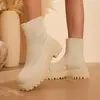 Botas de calcetín de punto de malla para primavera y otoño para mujer, suela gruesa, que aumenta la altura, transpirables, elásticas, botines cortos, adelgazantes, casuales, zapatillas deportivas, calzado para mujer