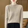 Suéter de lana grueso y holgado de cuello medio para otoño e invierno para mujer, capa base de punto, diseño calado de ganchillo resistente, versátil y suave