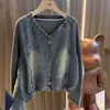Chaqueta Superior Informal Versátil Elegante de Estilo Nuevo para Primavera y Otoño Tallas Grandes, Chaqueta de Mezclilla Versátil Corta Retro Talla Grande para Mujer
