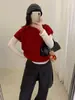 Suéter Rojo Retro de Manga Corta con Cuello Polo para Mujer, Tejido Suave para Capas de Otoño e Invierno, Top para un Atuendo Festivo