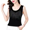 Moda Nueva Caliente Camisola de Pedrería Traje de Verano para Mujer con Alta Elasticidad Talla Grande Parte de Abajo Sin Mangas Top Adelgazante