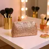 Bolsa de Cosméticos de PU con Lentejuelas Personalizada, Neceser con Purpurina, Bolsa de Cosméticos con Forma de Concha, Fabricante de Bolsas de Maquillaje con Purpurina