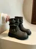 2026 Nuevas Botas Negras Cuadradas con Hebilla de Cuero de Media Pantorrilla para Mujer Moda Tacón Bajo Arrugadas de Caballero Botas Largas