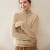 Suéter 100% cachemira pura para otoño e invierno, jersey con media cremallera, cuello alto, tejido de punto grueso trenzado, suéter cálido como capa interior para mujer