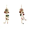 Pendientes Retro Accesibles de Lujo con Cristal de Zirconia en Forma de Flor, Borla Colorida, Gancho para Oreja, Estilo Étnico, Nicho, Elegantes, con Estilo, de Gama Alta