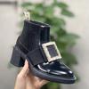 Otoño/Invierno 2026 Chelsea Rv Hebilla Cuadrada con Pedrería Botas Chelsea con Plataforma Estilo Británico Botines de Caña Corta Botas de Mujer de Cuero Genuino Venta Directa de Fábrica