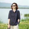 Camisas de Verano de Nuevo Estilo de Mamá con Solapa Bordada Tops Camisas Holgadas de Manga Corta para Mujeres Camisas Delgadas para Personas de Mediana Edad y Mayores