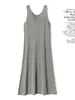 Vestido Camisola de Seda Helada con Cuello en V para Mujer, Verano Delgado de Corte Holgado, Vestido Tanque Delgado de Longitud Media, Vestido Largo para Vacaciones para Usar en Capas