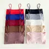 Camisola de Seda Helada Fina de Verano para Mujer, Ropa de Abrigo de Moda con Almohadillas en el Pecho, Ropa Interior tipo Tubo, Camiseta Base Sexy Corta