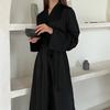 Moda Primavera y Verano Estilo Europeo y Americano Manga Larga Abertura Larga Manga Larga Atado Suave y Transpirable Seda de Hielo Pijama Hotel Ropa de Casa para Mujer