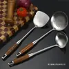 Espátula y cucharón de acero inoxidable con mango de palisandro para cocina, espátula para freír casera, cuchara para freír, espumadera, venta al por mayor de fábrica
