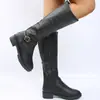 Botas de cuero europeas y americanas transfronterizas para mujer, nueva colección otoño 2026, con cremallera trasera, tacón grueso y caña alta; botas de montar de calidad de exportación, botas altas para mujer