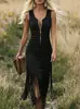 Vestido sin mangas de corte ajustado con flecos en el dobladillo, estilo western vaquera, vintage, sitio independiente de Amazon, talla europea y americana transfronteriza
