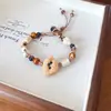 Pulseira de Gatinho e Cachorrinho com Corda de Cera Cerâmica e Contas, Pulseira Cartoon Fofa de Temperamento, Joia de Design de Nicho da Moda para Mulheres
