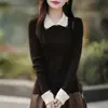 Suéter de punto para mujer otoño/invierno, corte ajustado, bloques de color, diseño de dos piezas falso, manga larga, capa base, estilo minimalista