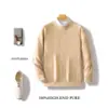 Suéter de Punto para Hombre con Rayas Verticales Finas, Cuello Redondo, 100% Lana, Otoño e Invierno, Casual de Negocios, Tejido de Textura de Hoyos, Corte Ajustado para Hombre