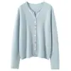 Colección nueva de otoño e invierno al por mayor: Cárdigan de punto de cachemira para mujer, cuello redondo, mangas largas, prenda exterior de cachemira de corte holgado, top con botones coloridos