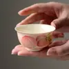 Xícara de chá de cerâmica Miyan, tamanho grande para uso doméstico, pêssego rosa pintado à mão, xícara de chá pessoal para beber chá, xícara de chá do conjunto de chá kung fu