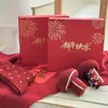 Calcetines Rojos para Mujer de Otoño e Invierno en Caja, Diseño del Año Zodiacal, Bordado Rojo Vintage, Calcetines Cálidos de Lana para Año Nuevo