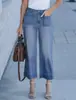 Nuevo modelo exclusivamente para mercados transfronterizos europeos y americanos, estación independiente de Amazon, corte holgado, adelgazante, pierna ancha, ligeramente acampanados, jeans de mezclilla lavada