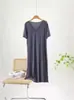 Vestido de Modal con Cuello en V de Manga Corta para Mujer Verano Delgado Casual Largo Talla Grande Holgado Para Usar por Encima Vestido de Una Pieza