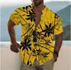 Camisa Masculina Estampa Digital 3D Street Havaiana Folhas Frescas Casual Camisa Masculina Manga Curta Camisa de Exportação