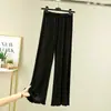 Pantalones acampanados finos versátiles de primavera y verano, pantalones de pierna ancha de cintura alta para mujer, pantalones largos holgados de algodón modal adelgazantes de talla grande