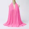 Bufanda larga de color liso transfronteriza, pañuelo para la cabeza de estilo étnico malasio para mujer, chal, bufanda versátil de gasa con perlas