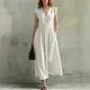 Plataforma Independente de E-Commerce Transfronteiriça Europeia e Americana Verão Nova Moda Simples Manga Bufante Cor Sólida Cintura Marcada Emagrecedor Gola Redonda Vestido Curto para Mulheres