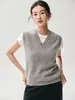 Camadas estilosas~ Elegante colete de tricô de caxemira para mulheres, outono e inverno, espessado, sem mangas, macio e liso, regata de gola V, suéter