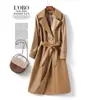Abrigo de Cuero Transfronterizo, Gabardina de Longitud Media Hasta la Rodilla, Nuevo Estilo de Abrigo de Cuero Otoño e Invierno 2026, Chaqueta Moldeadora de Cintura Tallas Grandes Venta al por Mayor
