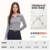 Direto da fábrica, camiseta feminina de manga longa com decote em V, corte justo, acinturada, que valoriza a silhueta, polo de cor sólida, peça básica casual e versátil