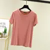 Blusa Gola Careca Solta Casual Urbana Cor Sólida Algodão Modal Rosa Manga Curta Feminina Verão Lotte
