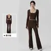 Conjunto Fitness de Manga Longa Outono Feminino Conjunto com Bojo Fixo Emagrecedor Sexy Costas Abertas Conjunto de Yoga Conjunto de Duas Peças Toque de Alta Qualidade