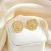 Nuevos aretes de camelia europeos y americanos transfronterizos, cobre incrustado con circonita, aretes versátiles de alta gama a la moda al por mayor