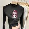 Roupa íntima base nova para meninas, de outono e inverno, com fleece dos dois lados, top quente casual infantil de gola alta